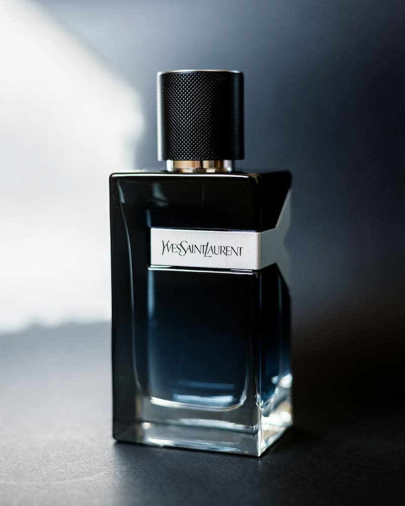 Dark Saint Laurent bottle on counter